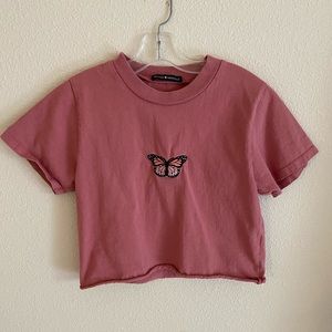 Brandy Melville pink butterfly crop top one size